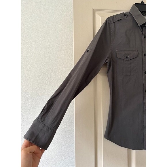 Express Fitted Stretch Cotton Shirt Mens S Small Roll Tab Sleeve Gray Blue LOT - Picture 5 of 16